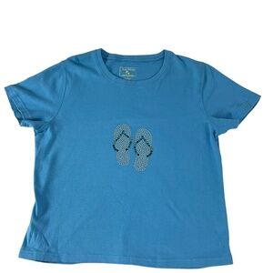 Jane Ashley Blue Rhinestone Flip Flop Graphic Tee Womens Large Cotton